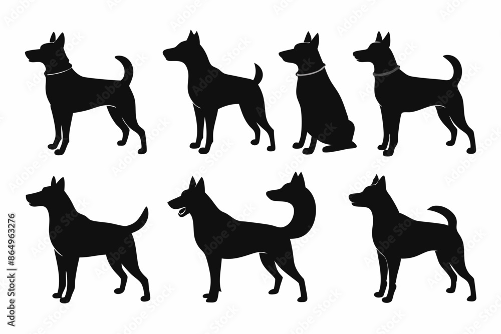 isolated black silhouette of a dog collection, Set of dog silhouette vector. Dogs and puppies in different breed, corgi, golden retriever, poses, sitting, standing, jump isolated black silhouette of a dog collection, Set of dog silhouette vector. Dogs and puppies in different breed, corgi, golden retriever, poses, sitting, standing, jump