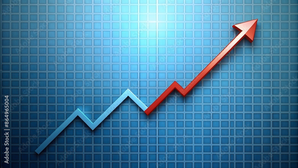 Obraz premium Rising Line Graph with Arrow - Blue Grid Background - Financial Growth Concept