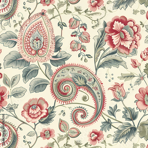 seamless paisley pattern with flowers