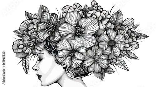 Flower Head Doodle Vector Illustration Hand drawn Vector