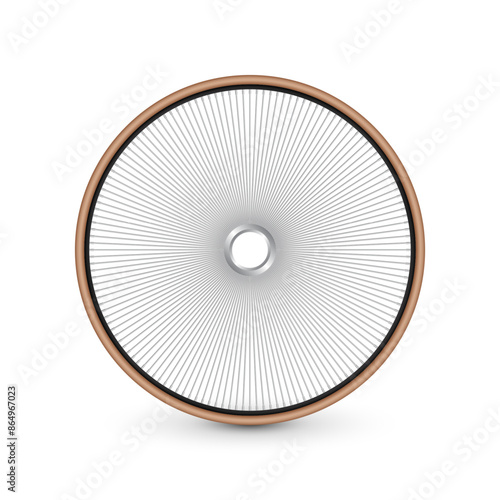 Realistic 3d retro bicycle wheel. Bike rubber tire, shiny metal spokes and rim. Fitness cycle, touring, sport, road and mountain bike. Vector illustration