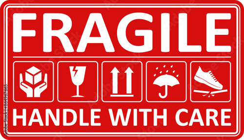 Vector Icons Set for Fragile Packages, Logistics and Shipping Delivery Labels. Fragile Package Concept. Print Ready Design. Ensure Safe Handling