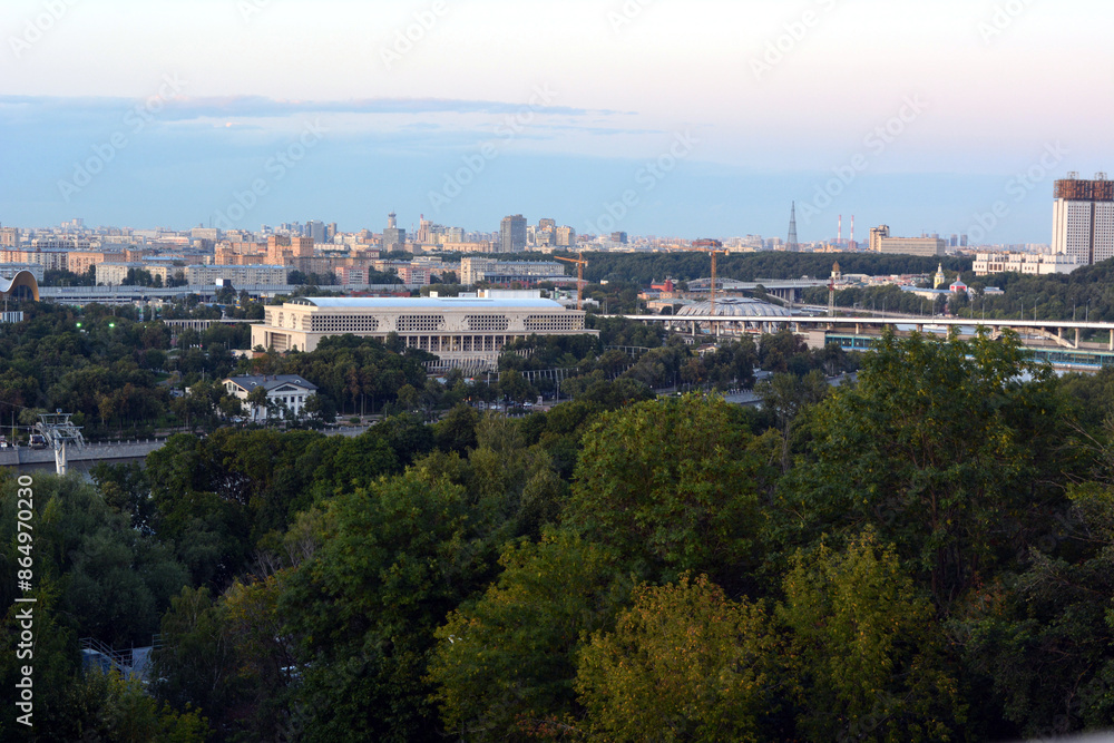 View of evening Moscow at sunset from the Sparrow Hills View of evening Moscow at sunset from the Sparrow Hills