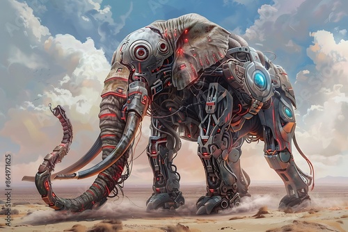 sick elephant with metal body and advanced engine