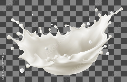 Realistic milk, cream drops and splashes isolated on transparent background. Vector illustration, Mesh gradient wes