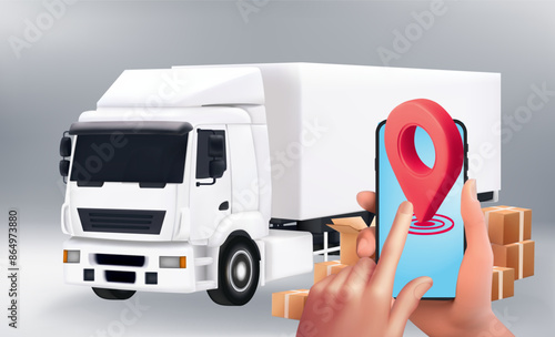 Elements set with  transport, delivery, shipping, truck in warehouse, cardboard boxes,  map pointer ,map maker, Mesh gradient wes photo