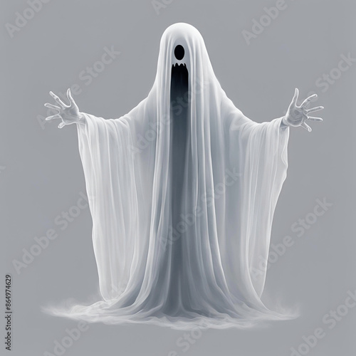 a ghostly looking ghost standing in the air, spirit covered in drapery