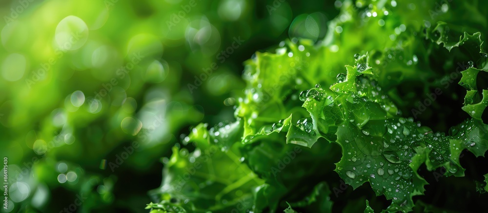 Macro view of fresh green lettuce leaves with water drops in high resolution Macro view of fresh green lettuce leaves with water drops in high resolution
