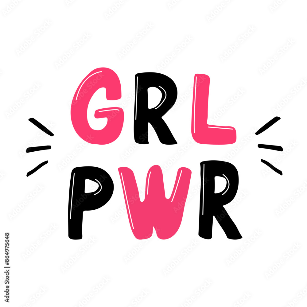 Girl power inscription handwritten in black and pink font. GRL PWR hand lettering. Feminist slogan, phrase or quote. Modern vector illustration for t-shirt, sweatshirt or other apparel print. Girl power inscription handwritten in black and pink font. GRL PWR hand lettering. Feminist slogan, phrase or quote. Modern vector illustration for t-shirt, sweatshirt or other apparel print.