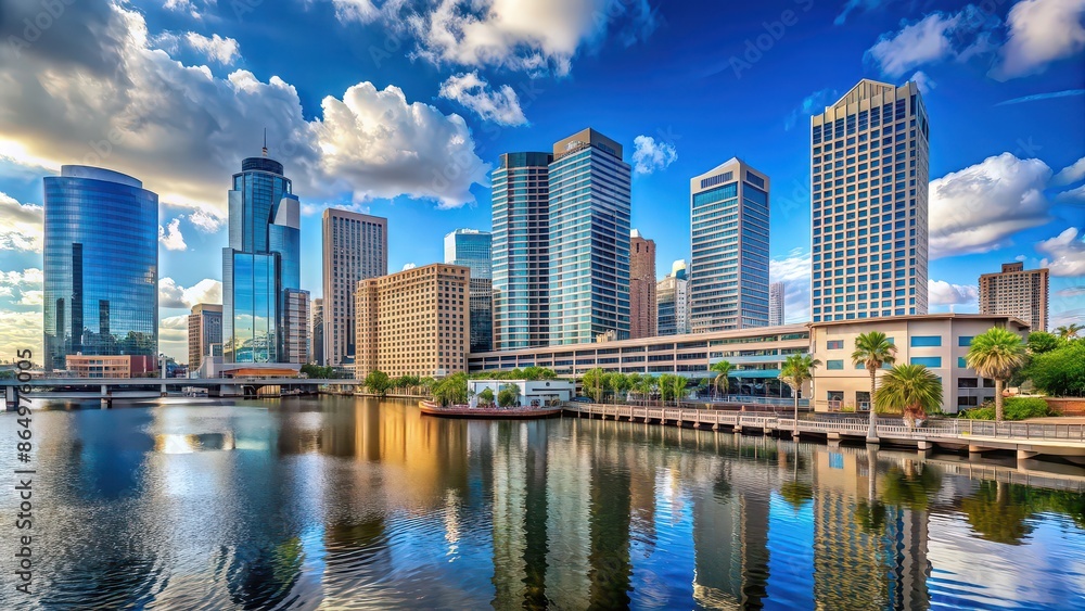 Naklejka premium Skyscrapers in downtown Tampa, Florida , urban, cityscape, architecture, buildings, modern, skyline