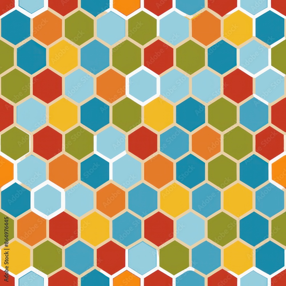 Seamless pattern of honeycomb grids with a mix of bright and neutral colors, Generative AI Seamless pattern of honeycomb grids with a mix of bright and neutral colors, Generative AI