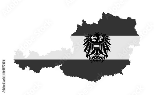 Patriotic Austria map flag, coat of arms vector silhouette illustration isolated. Burgenland, Carinthia, Lower, Upper Austria, Salzburg, Styria, Tyrol, Vienna, Voralberg. Emble banner national symbol.