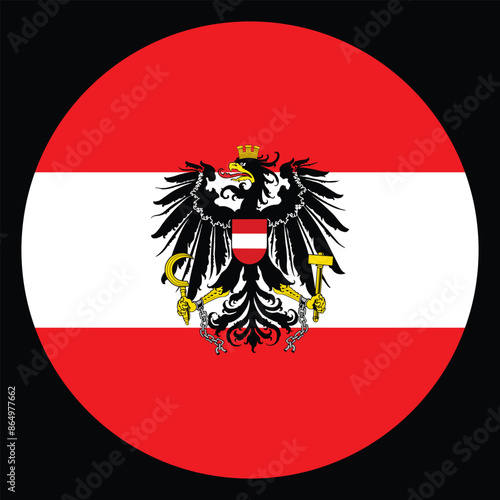 Circle badge Austria flag vector illustration isolated. Austria coat of arms. State in Europe, EU member. Patriotic sign. Austria roundel emblem banner.