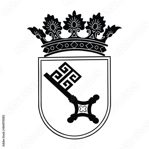 Middle coat of arms Bremen state vector illustration isolated. City in Germany. Graphic black and white Coat of arms of Bremen state on flag. National symbol emblem banner. 