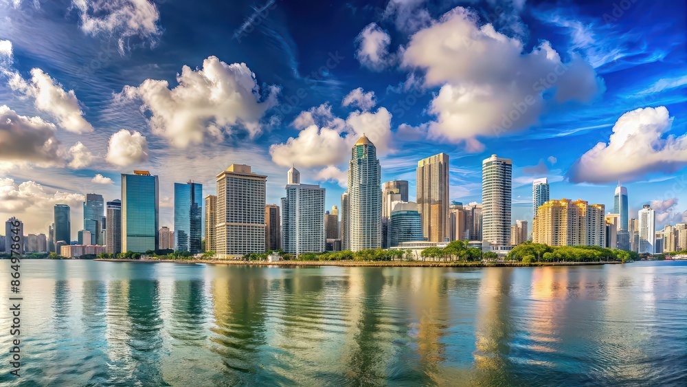Fototapeta premium Panoramic view of the downtown Miami skyline at daytime, Florida, USA, Miami, skyline, urban, city, skyscrapers, buildings