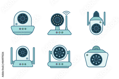 A set of modern cctv and ip camera flat illustration