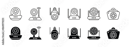A set of modern outline and black field cctv and ip camera icon