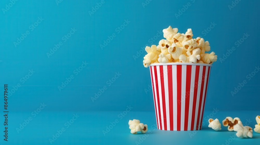 Striped Popcorn Bucket on Blue Background Striped Popcorn Bucket on Blue Background