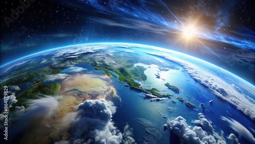 Fototapeta Naklejka Na Ścianę i Meble -  Planet Earth seen from space with beautiful blue oceans and white clouds, planet, earth, space, cosmos, galaxy, universe, blue