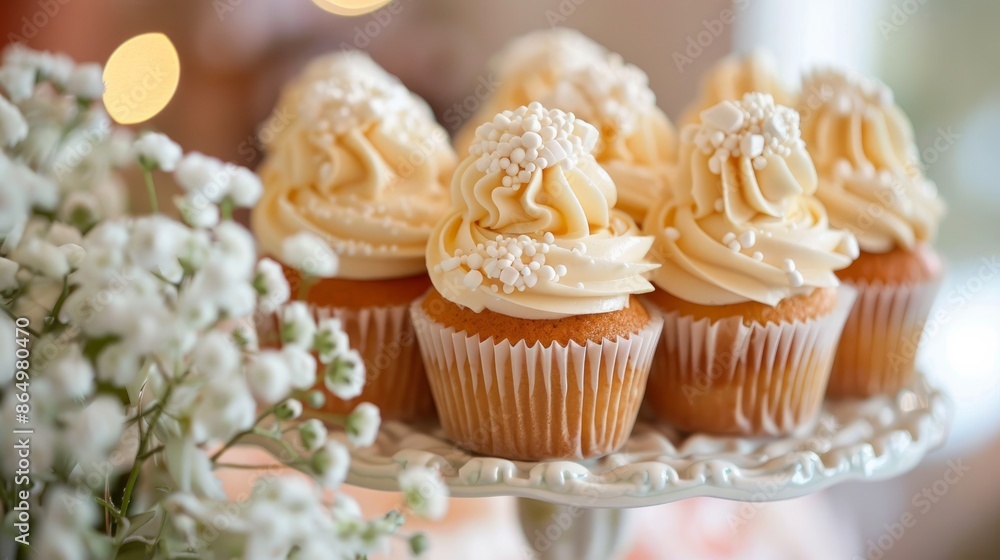 Delicate cupcakes adorned with delectable frosting, symbolizing the sweet union of the happy couple. Delicate cupcakes adorned with delectable frosting, symbolizing the sweet union of the happy couple.
