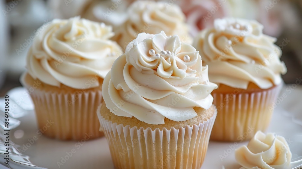 Delicate cupcakes adorned with delectable frosting, symbolizing the sweet union of the happy couple. Delicate cupcakes adorned with delectable frosting, symbolizing the sweet union of the happy couple.