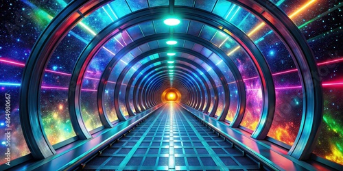 Futuristic space tunnel with vibrant colors and cosmic patterns, hyperspeed, horizon, cosmic, conduit, tunnel, velocity