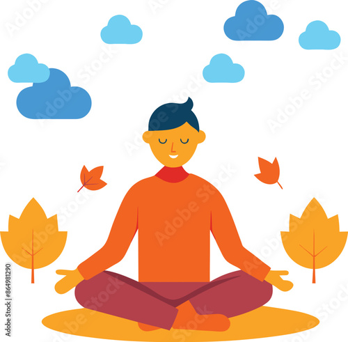 A man meditates on a natural background for wellness, mindfulness, and spiritual harmony