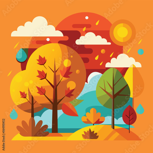 Autumn weather with foliage and cozy rainy days,  beautiful seasonal colorful leaves