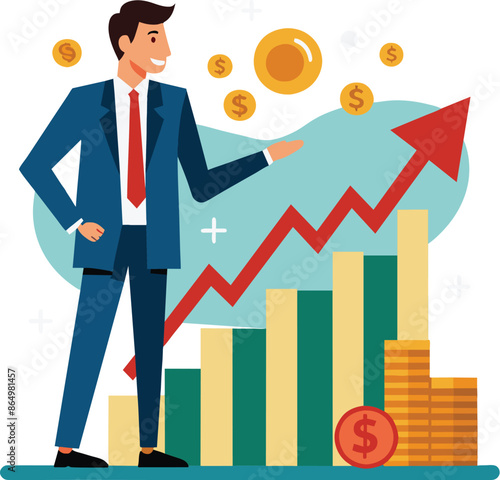 Businessman and graph increased of investment money report