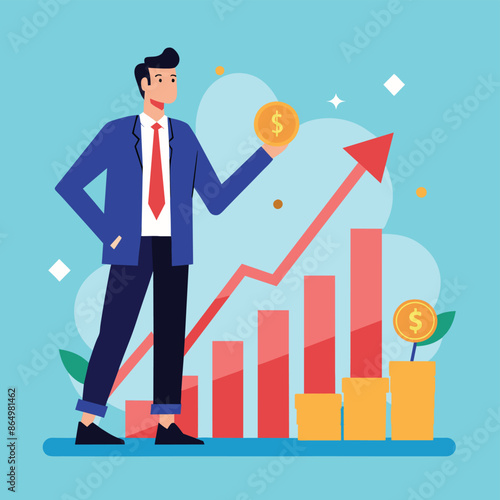 Businessman and graph increased of investment money report