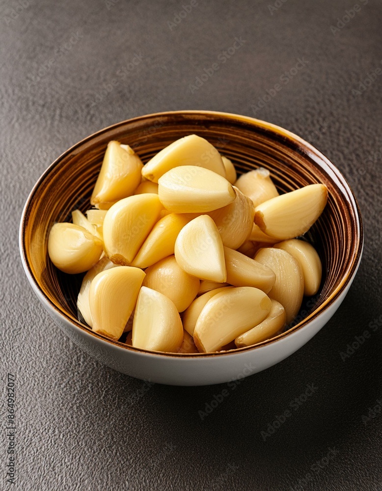 Fresh peeled garlic in bowl Fresh peeled garlic in bowl