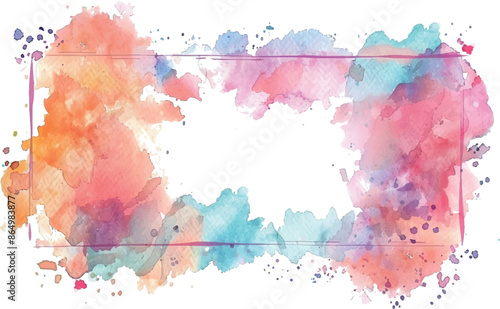 watercolor rectangle frame, vintage, light pastel colors, isolated on white background