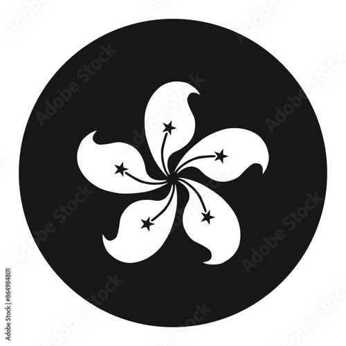 Black and white circle badge Hong Kong flag button vector illustration isolated. Roundel Hong Kong flag emblem banner. City in Asia patriotic sign. 