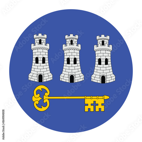 Circle badge Havana city flag button vector illustration isolated. Cuba capital town symbol. Seal or national  emblem, coat of arms of Havana. Caribbean state. Roundel emblem Havana heraldic sign.