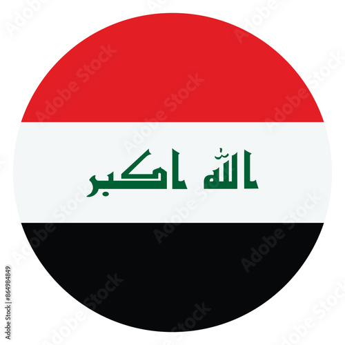 Circle badge Iraq flag button vector illustration isolated. National symbol of Iran roundel, state in Asia, middle east country. Patriotic Iran sign emblem banner. Islamic republic heraldic blazon.