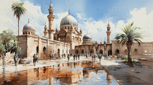 Painting From a Watercolor Drawing of Mosque of Amr Ibn Al-As Background photo