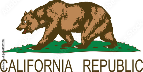 California coat of arms from flag vector illustration isolated. United states of America. National symbol of California shape. USA country. Wild animal bear walk in nature wildlife habitat.