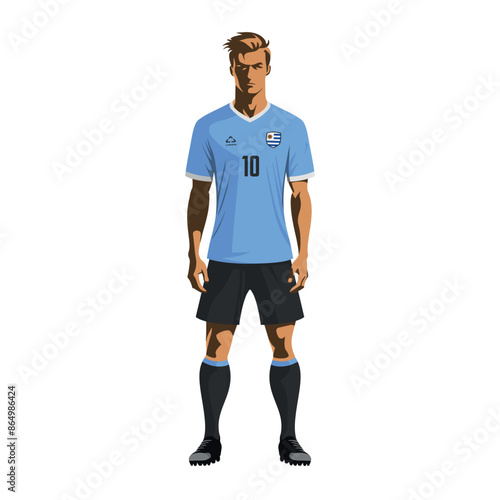 Soccer player in Uruguay team uniform