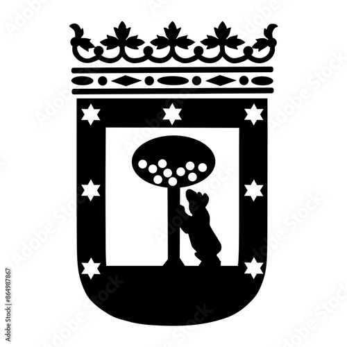 Vector silhouette illustration Madrid city coat of arms, Spain. Capital city of Spain. EU state town. Town Madrid heraldic sign shape shadow. Madrid symbol.