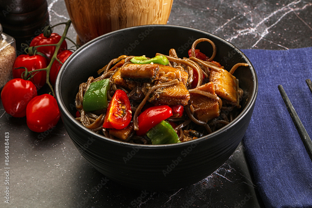 Buckwheat Soba with eel and vegetavles Buckwheat Soba with eel and vegetavles