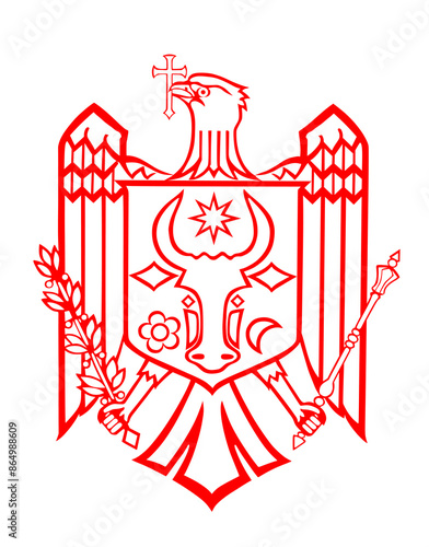 Graphic Moldova coat of arms vector illustration isolated. Seal or national emblem, proud of Moldova line contour. Heraldic eagle crest. COA Moldova heraldry emblem banner national symbol.