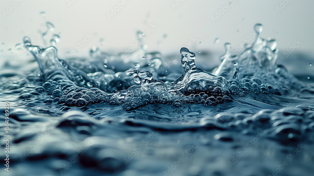 A close-up image of water droplets splashing and creating a mesmerizing display of bubbles on the surface A close-up image of water droplets splashing and creating a mesmerizing display of bubbles on the surface