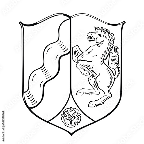 Heraldic North Rhine Westphalia coat of arms vector illustration isolated on white background. German province heraldry national symbol. Emblem banner North Rhine Westphalia COA. Proud royal crest.
