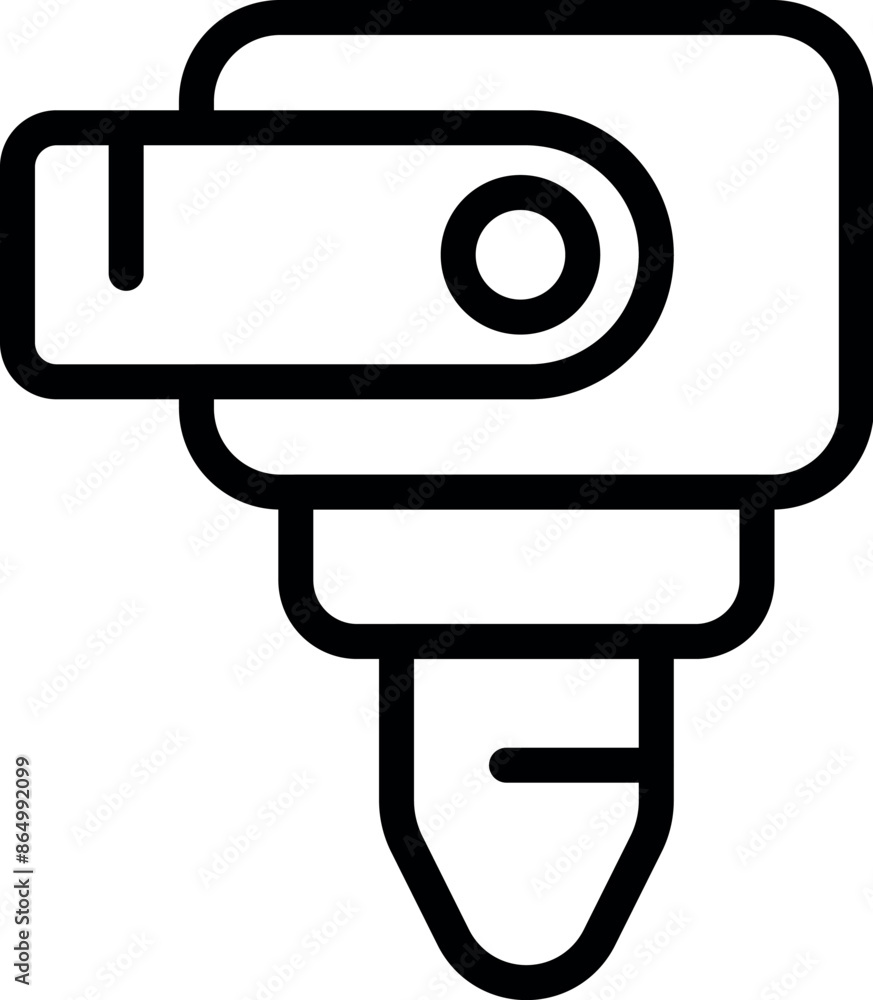 Line art icon depicting a pen shaped electric engraving tool with a rotating tip
