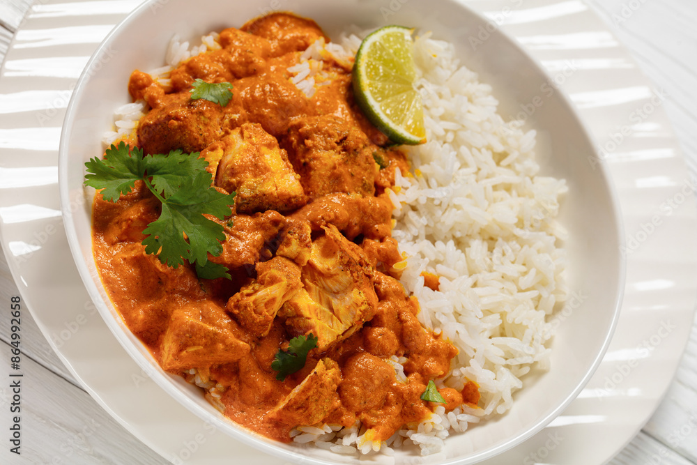 indian spiced fish curry, salmon masala, top view indian spiced fish curry, salmon masala, top view