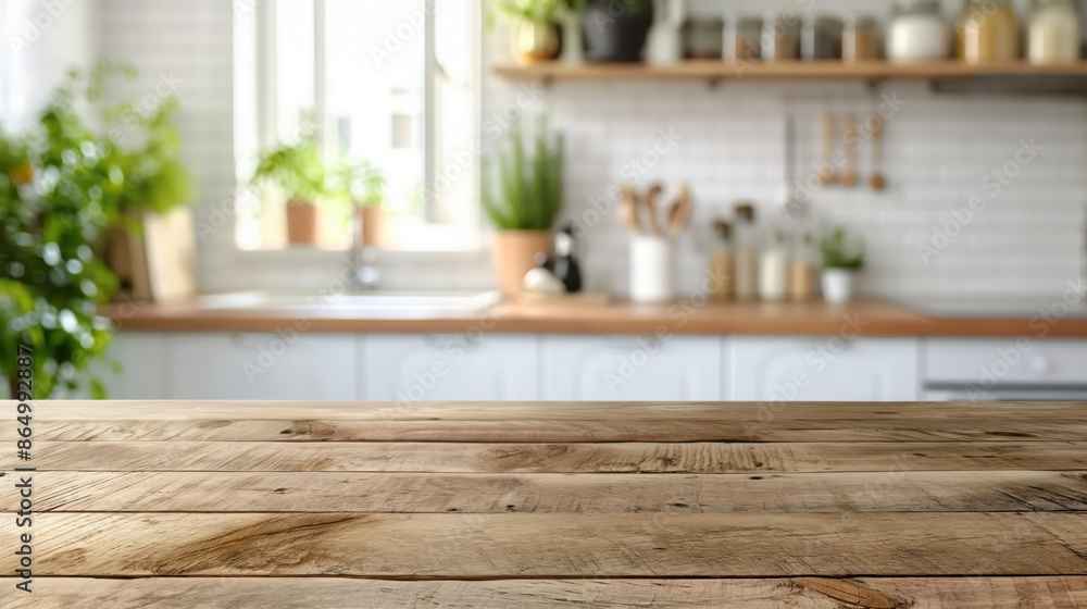 wood table top counter and blur modern kitchen interior background wood table top counter and blur modern kitchen interior background