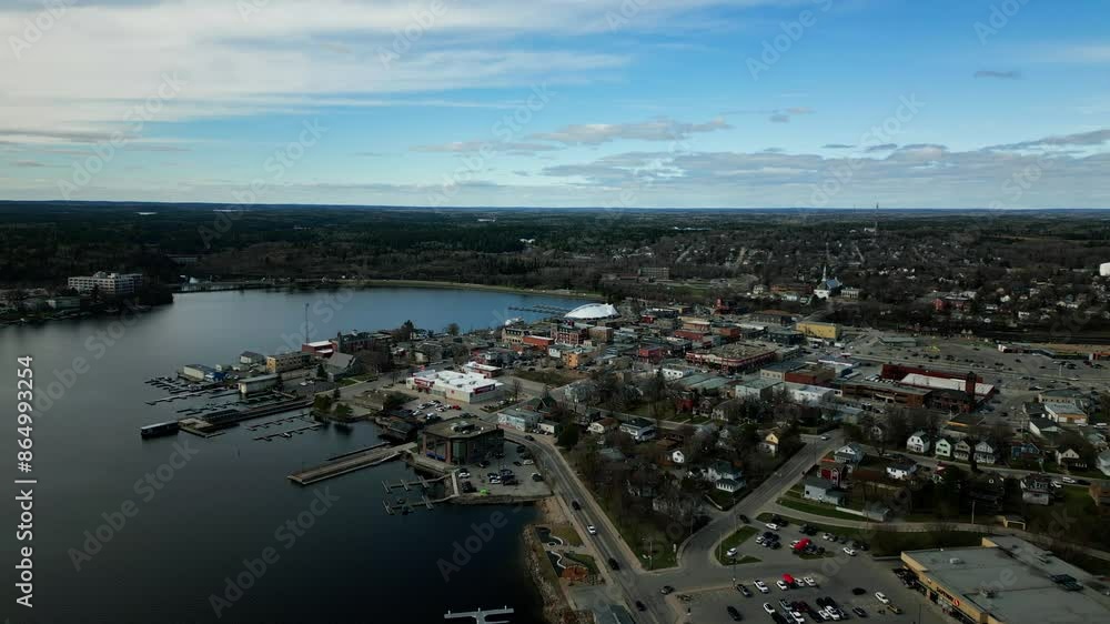 Landscape Drone Shot of Small Tourism Lake Town Kenora Ontario Canada Landscape Drone Shot of Small Tourism Lake Town Kenora Ontario Canada