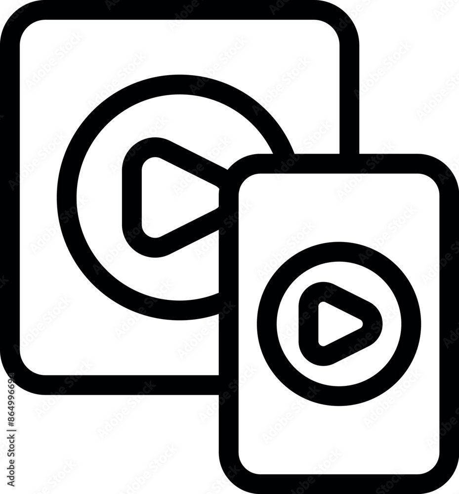 Minimalist line art icon of a video player interface being used on multiple devices Minimalist line art icon of a video player interface being used on multiple devices