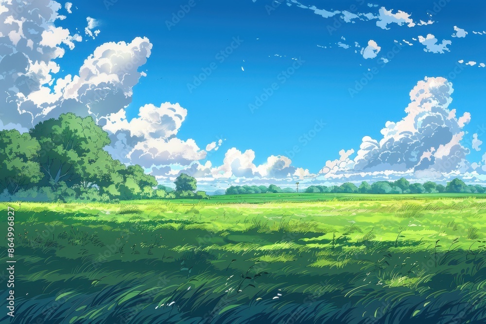 Beautiful green field with blue sky and fluffy clouds. Landscape photography perfect for desktop background, wallpaper, or mobile phone background Beautiful green field with blue sky and fluffy clouds. Landscape photography perfect for desktop background, wallpaper, or mobile phone background