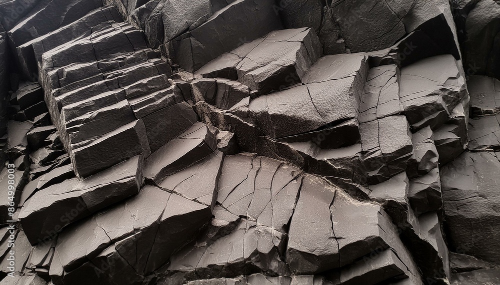 Volumetric rock texture with cracks. Black stone background with copy space for design. Wide banner. Volumetric rock texture with cracks. Black stone background with copy space for design. Wide banner.